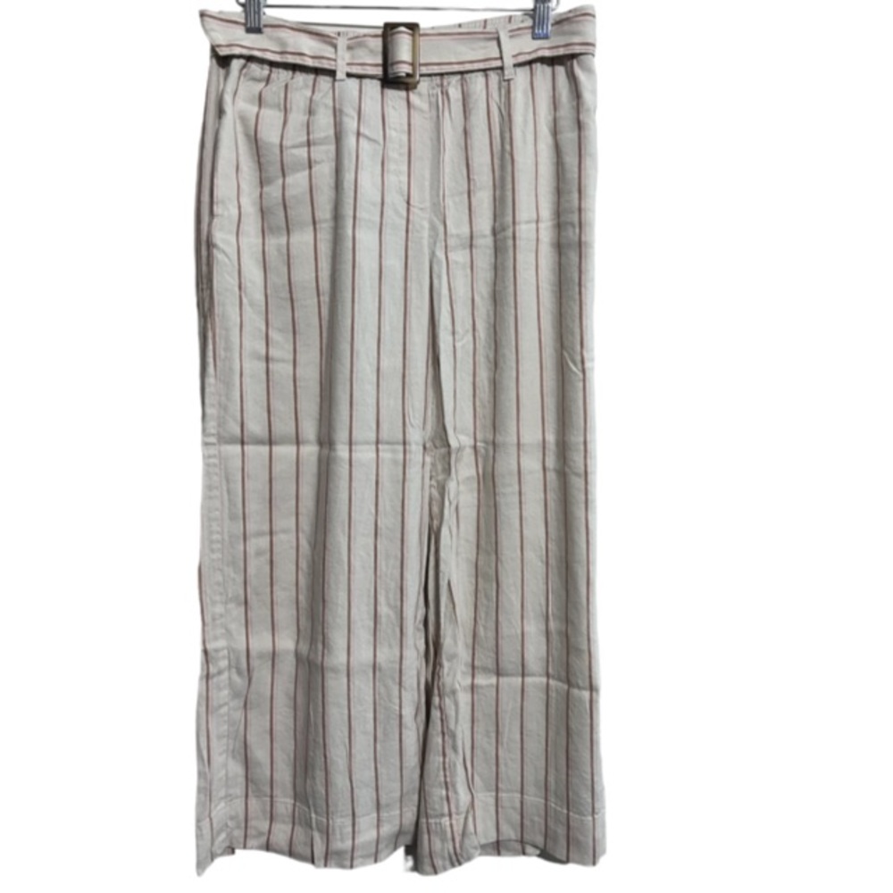 J. Jill Women Pottery Belted Stretch Linen Striped Wide-Leg Crop Pants S